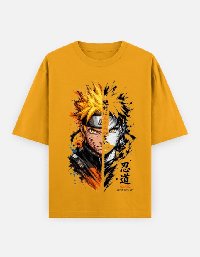 Naruto Shippuden: Naruto Uzumaki Battle Mode Unisex Oversized Classic Cotton T-Shirt