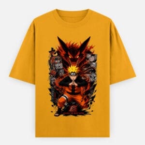 Naruto Shippuden: Naruto and Kurama Battle Mode Unisex Oversized Classic Cotton T-Shirt