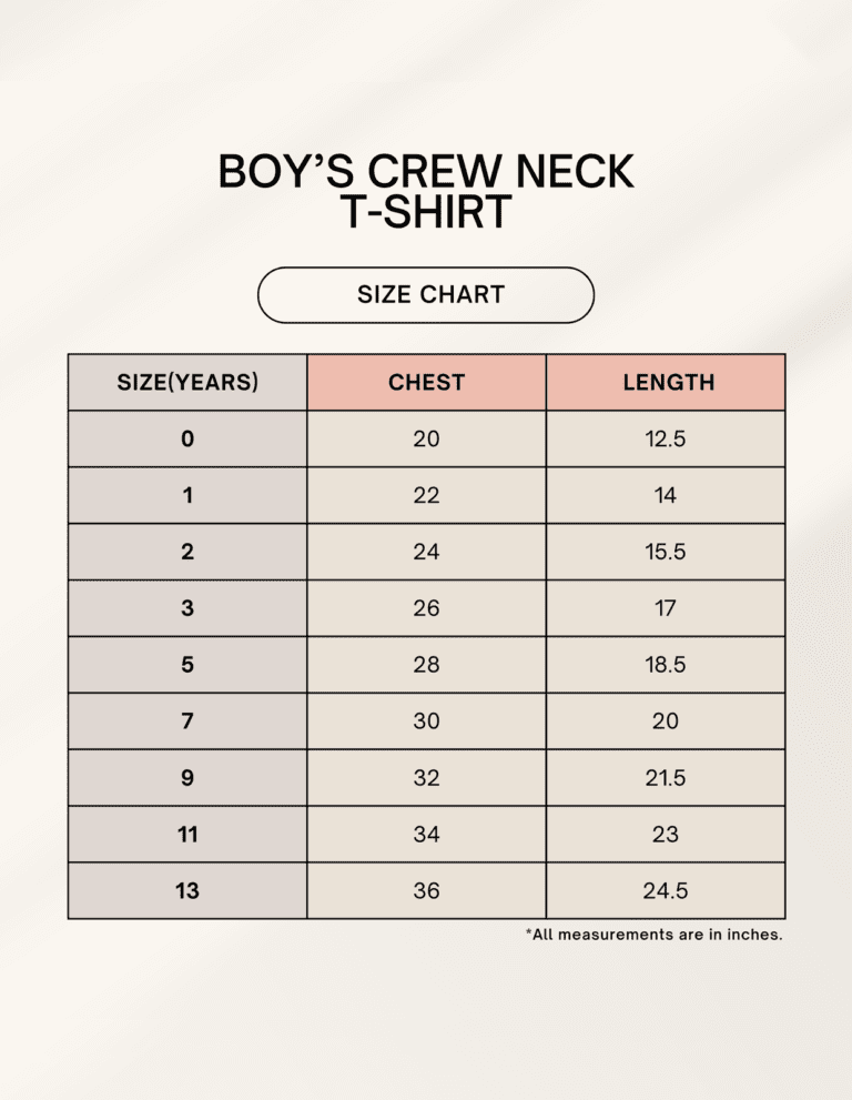 Boys t shirt size chart